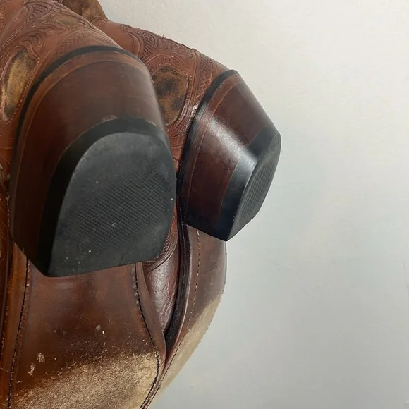 Lucchese | Women’s Whiskey Tooled Leather & Cheetah Cowgirl Boots Size 7 - Picture 8 of 10